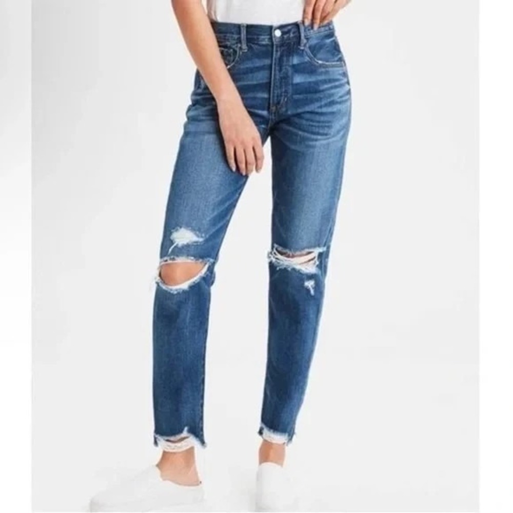 American Eagle High Rise Tomgirl Ripped Blown Out Jeans Size 0. 26X25 Grunge Y2K - Picture 9 of 16